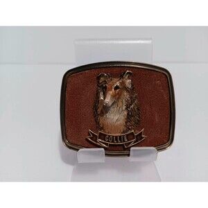 1979 Raintree Collie Dog Men's Belt Buckle  Faux Leather/ Metal 3"×2"